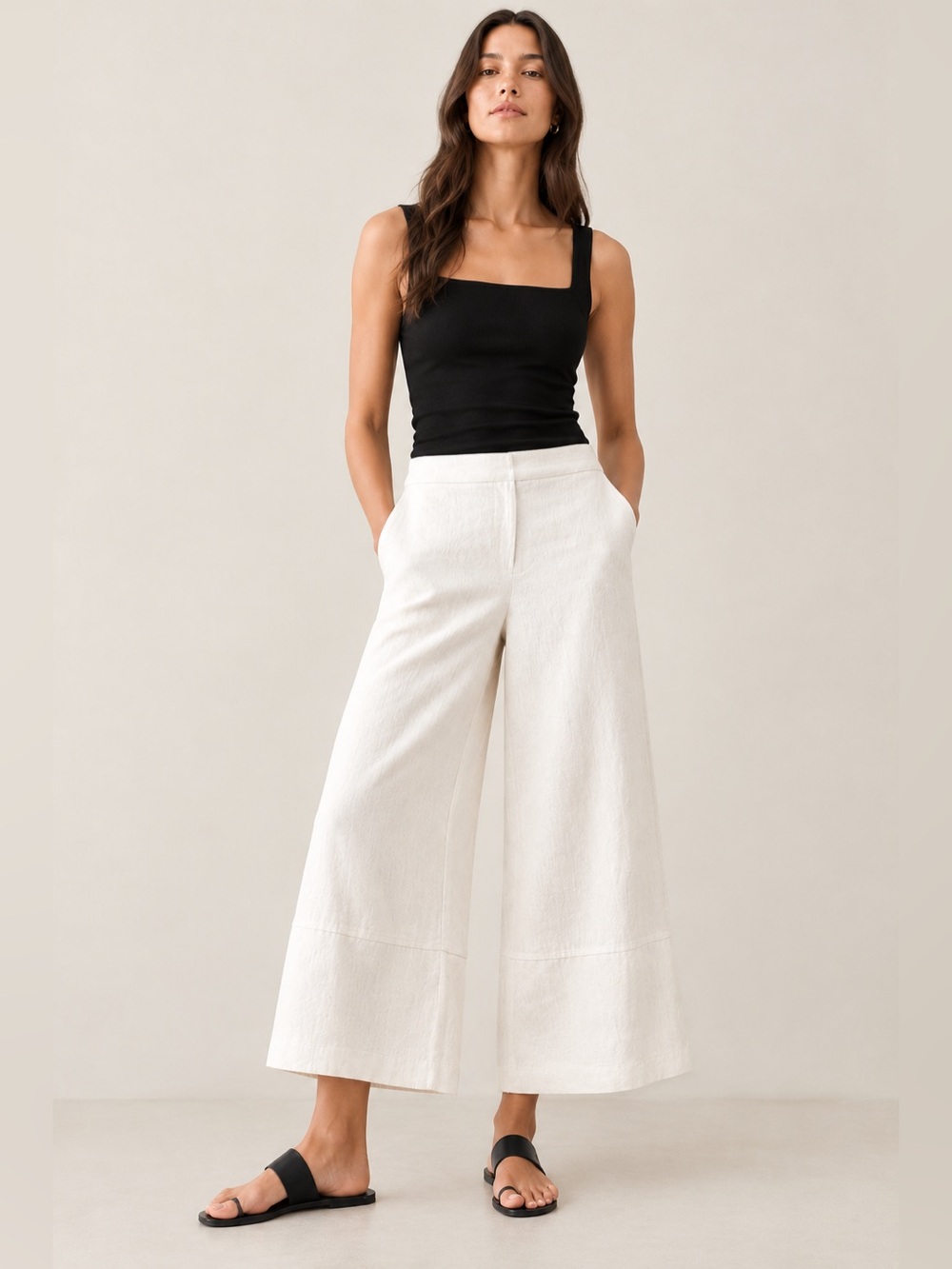 NWT! Banana Republic Wide-Leg High-Rise Linen-Blend Cropped Pull On Pant 🪿2️⃣